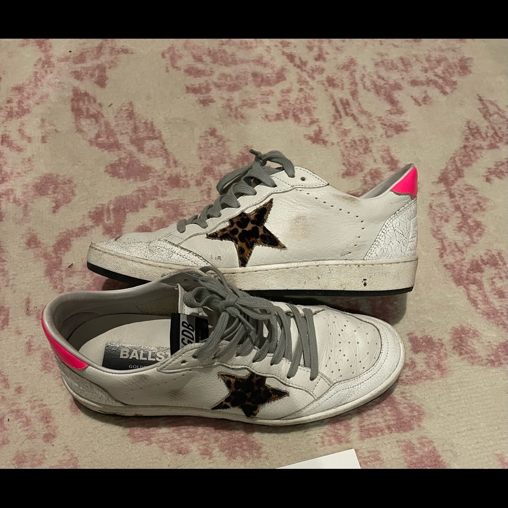 Golden Goose ball star neon pink heel and leopard star! Worn under 10 times!